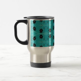 dark floral on turquoise mug