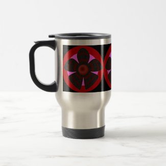 red and black flower mug