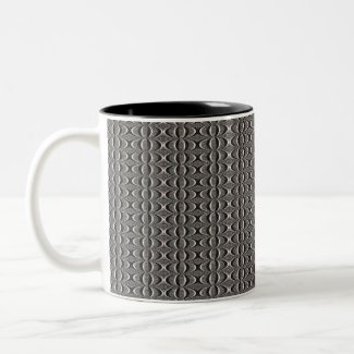 black and white circular pattern mug