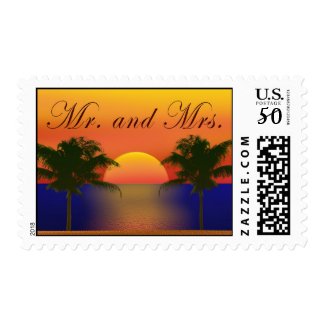 Tropical theme newlywed postage stamp
