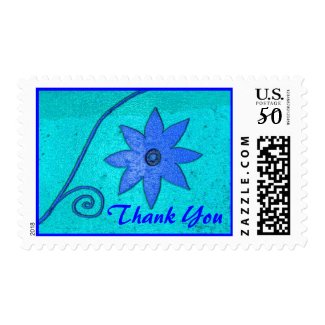 Thank You Blue Turquoise Flower stamp
