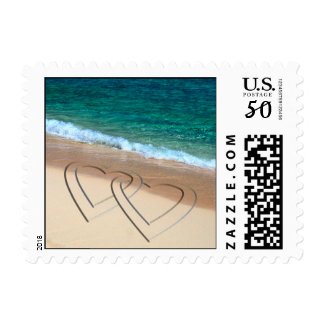 Two Hearts Tropical Wedding Postage Stamp stamp