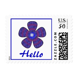blue flower hello stamp
