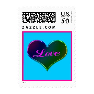 Love turquoise pink stamp