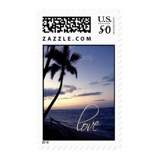 Love on sunset beach stamp