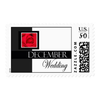 Black and white December wedding postage stamp
