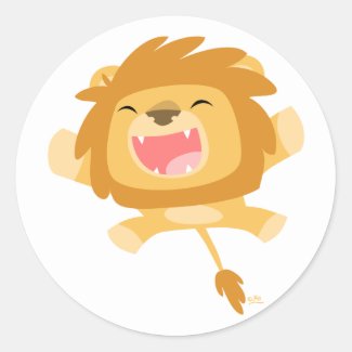 Cartoon Pouncing Lion round sticker sticker
