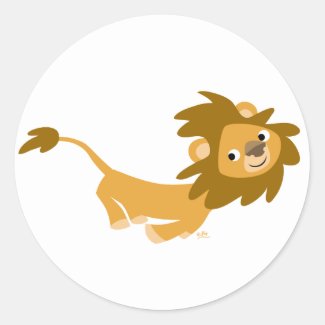 Cute Running Lion round sticker sticker