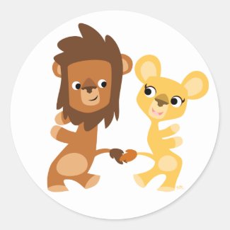 Cartoon Lion and Lioness  dancing round sticker sticker