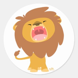 Cute Mighty Roaring Lion Cartoon round sticker sticker