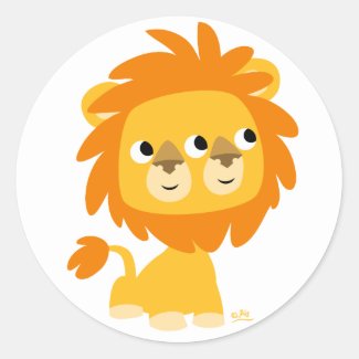 Two-Faced the cutest cartoon lion round sticker sticker