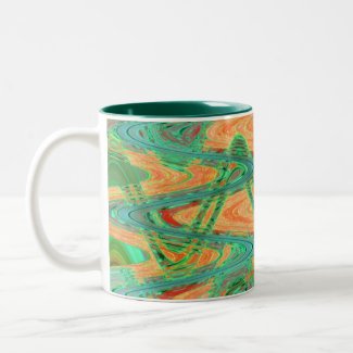 orange green waves mug