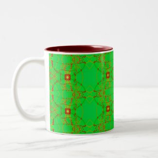 green with red lace mug