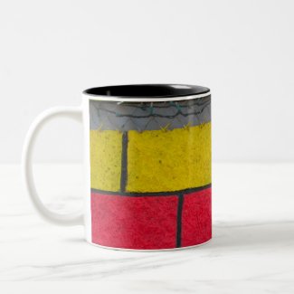 yellow red gray mug
