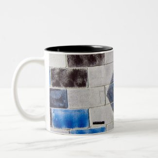blue black bricks mug