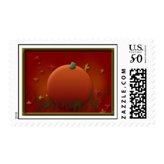 Pumpkin and Autumn Leaves Postage stamp