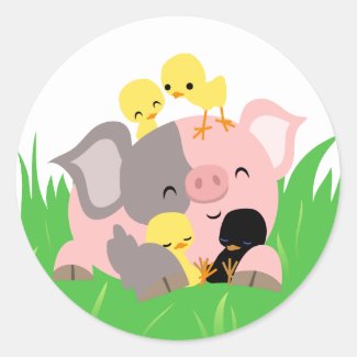 Easter piggy and chicks sticker