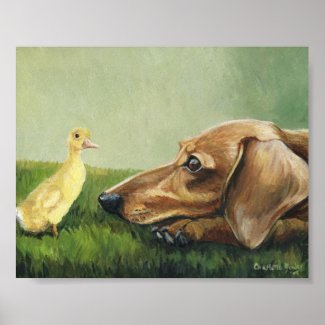 Dachshund and Duckling Dog Art Canvas Print